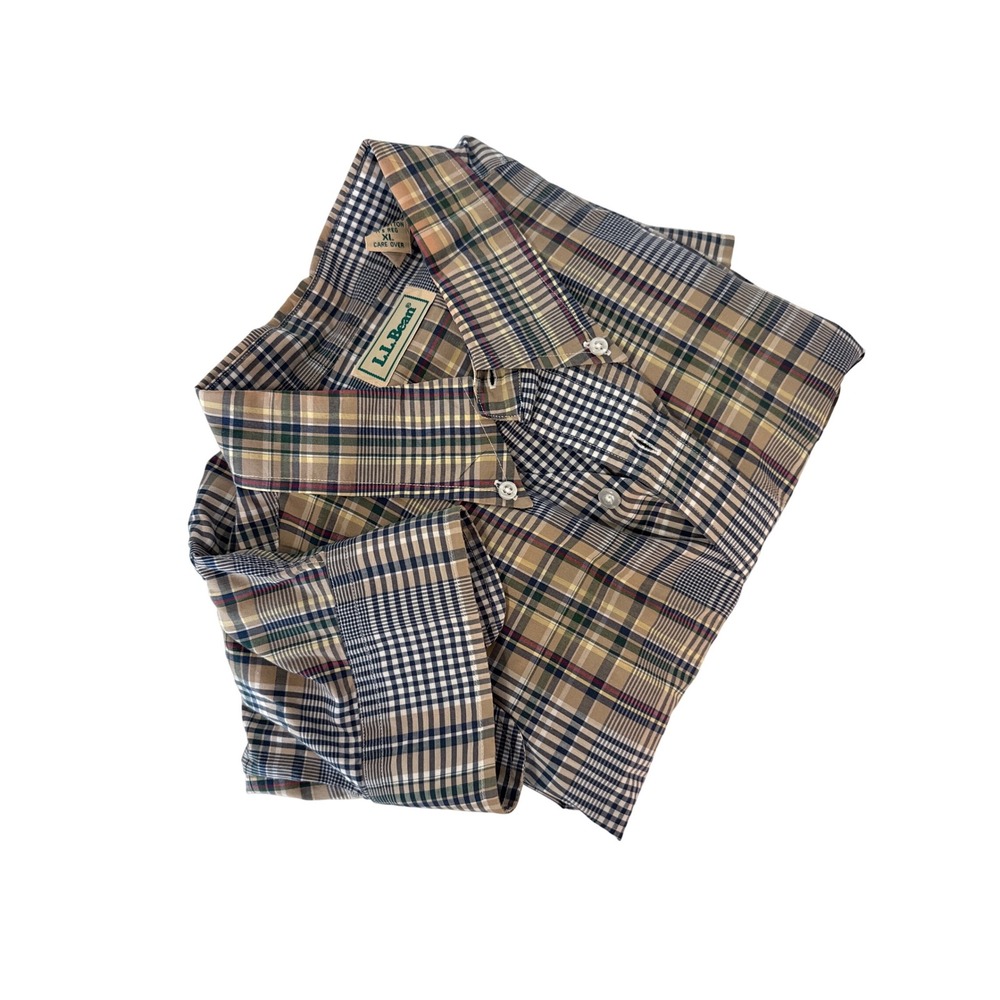 L.L. Bean Mens XL Plaid‎ Button Down Long Sleeve Shirt Cotton
